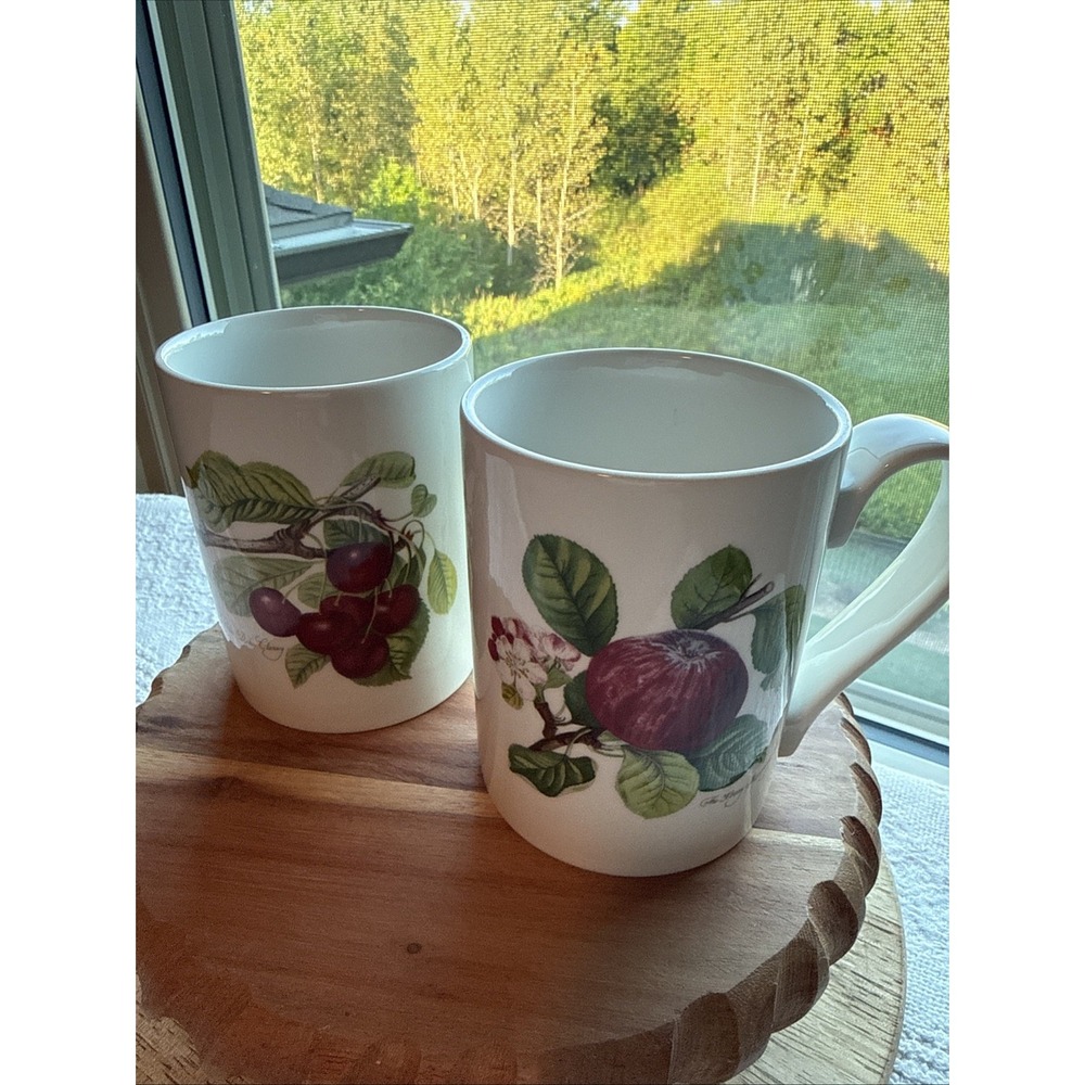 Portmeirion Pomona Straight Side Mugs Set of 2 (Cherry, Apple) Vintage EUC